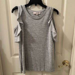 Loft Grey Short Sleeve Ruffle Shirt
